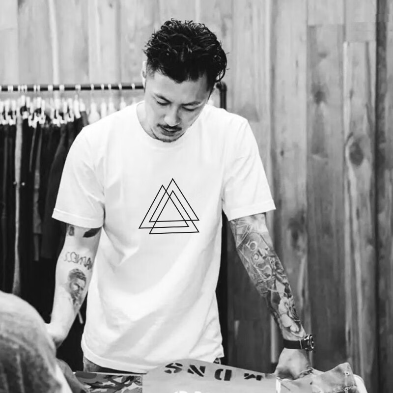 michael smith短袖t恤男女情侣款时尚潮牌港风三角图标上衣百搭宽松