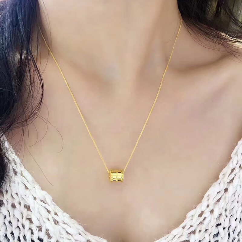 老凤祥款式 999足金小蛮腰黄金项链女吊坠转运珠18k金项链锁骨链细款