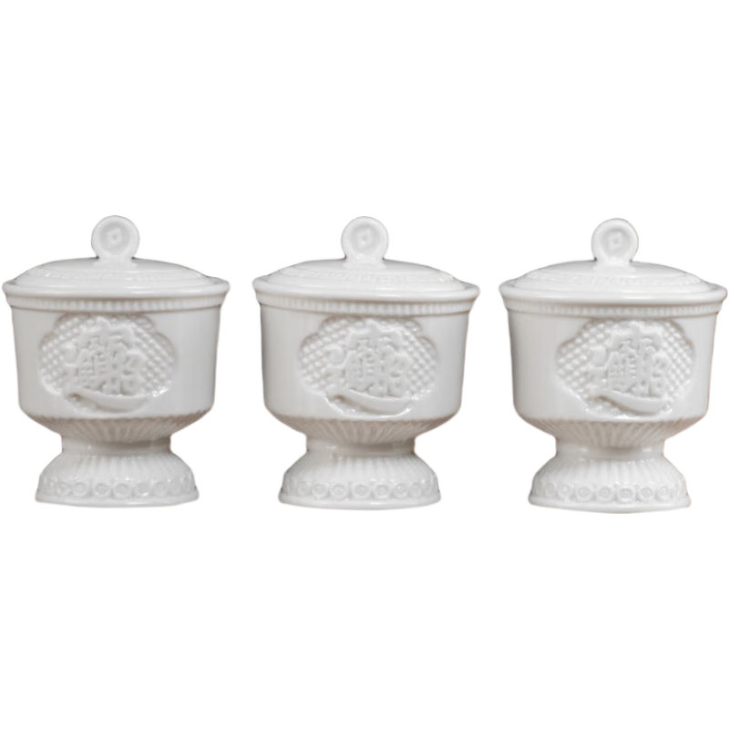 戴玉堂 陶瓷圣水杯供水杯貢杯家用供奉觀音菩薩佛堂佛具用品大全佛前凈水杯 招財進寶供水杯 白瓷 三個