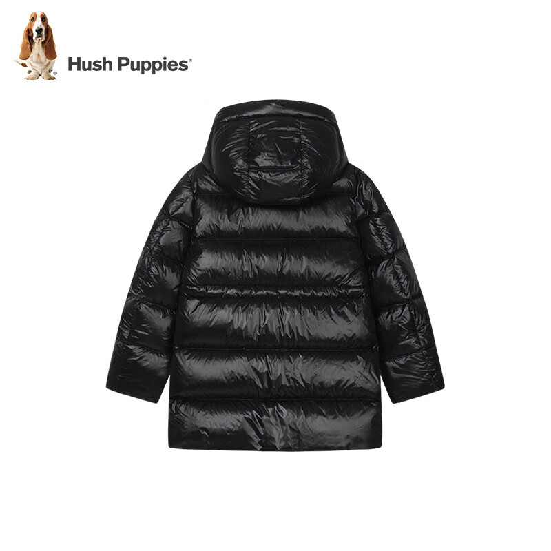 暇步士(Hush Puppies)【学院风】童装儿童女大童冬季新款保暖舒适中长款鹅绒羽绒服 钻石黑 130 cm【充绒量167g】