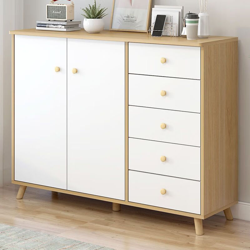 忆思暮北欧五斗柜收纳柜实木腿柜子储物柜卧室柜子客厅靠墙组合抽屉柜 100cm五抽双门黑白色