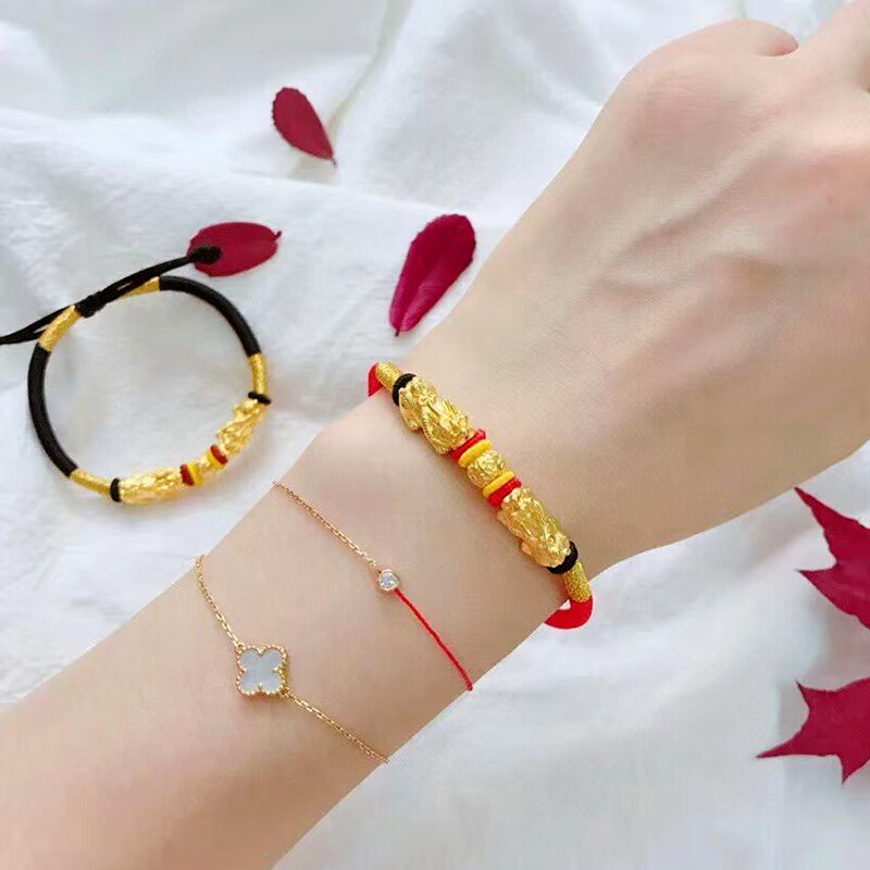 lpez老凤凰黄金貔貅男女手链转运珠红绳情侣手绳999足金皮丘本命年友