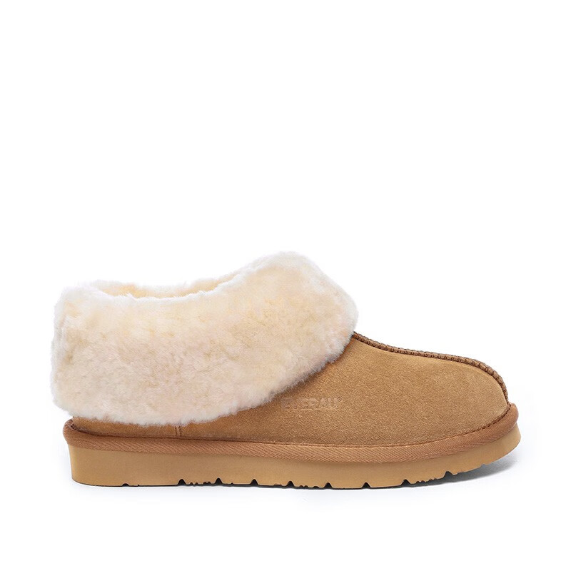 EVERAU冬季新款男女同款茸茸毛圈口便鞋低帮平底舒适懒人休闲鞋丨EA2025 栗色 37