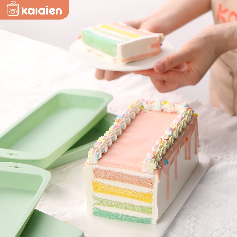 卡莱恩(kalaien)戚风免切分层易脱模蛋糕模具 ins风长方形彩虹蛋糕胚