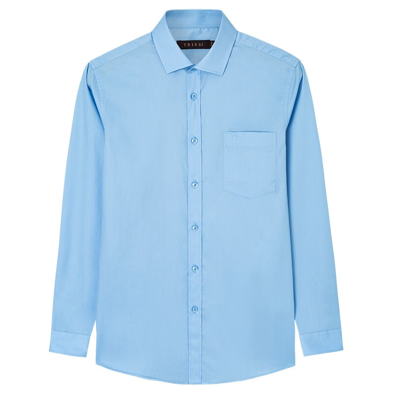 才子（TRIES）【易打理】衬衫男长袖秋易打理商务轻正装长绒棉休闲白色衬衣 浅蓝色 4XL 43(180/104A)