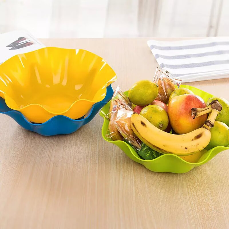 【现发】大号荷叶边水果盘家用厨房客厅创意瓜子干果茶几果盆零食 3个 荷叶边果盘【颜色混发】