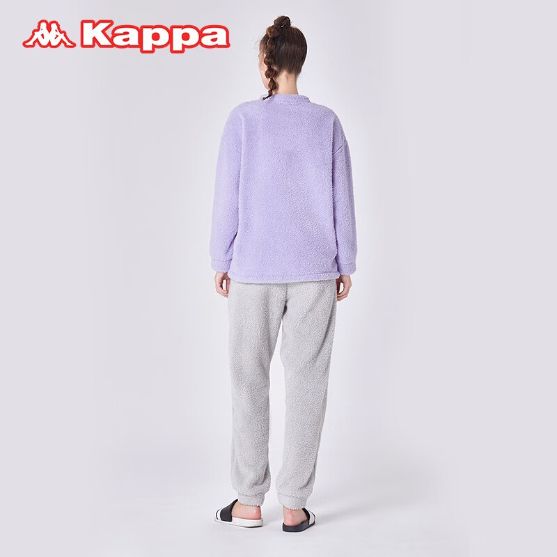 KAPPA卡帕睡衣女秋冬新款米粒绒加厚保暖套头笑脸可外穿女士家居服套装 紫色 L 建议(105-120斤)