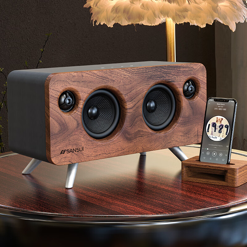 山水（SANSUI） S66无线蓝牙小音箱复古迷你音响手机电脑桌面3D环绕低音炮大功率音量时钟播放器 【影院级音效+复古典藏级】