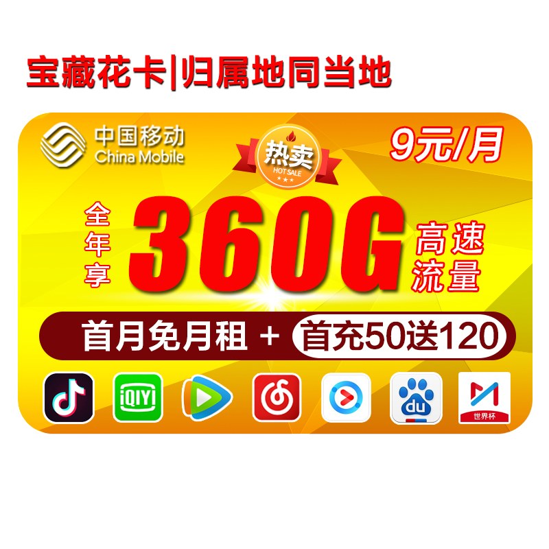 中国移动 移动电信纯流量上网卡不限速0月租4G5G手机电话卡无限流量卡大王卡日租卡全国通用上网流量卡 宝藏花卡 9元/月30G高速流量+归属地同当地