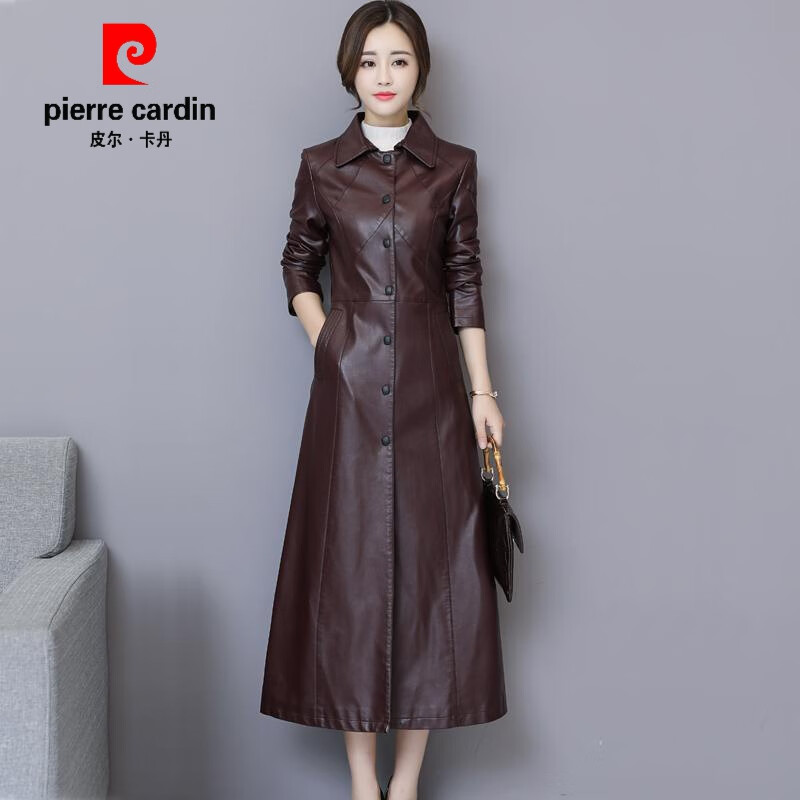 皮尔卡丹（pierre cardin）2023秋冬新款真皮皮衣女中长款修身显瘦女士绵羊皮风衣过膝皮夹克 深酒红 不加棉 M 85-95斤左右属于什么档次？