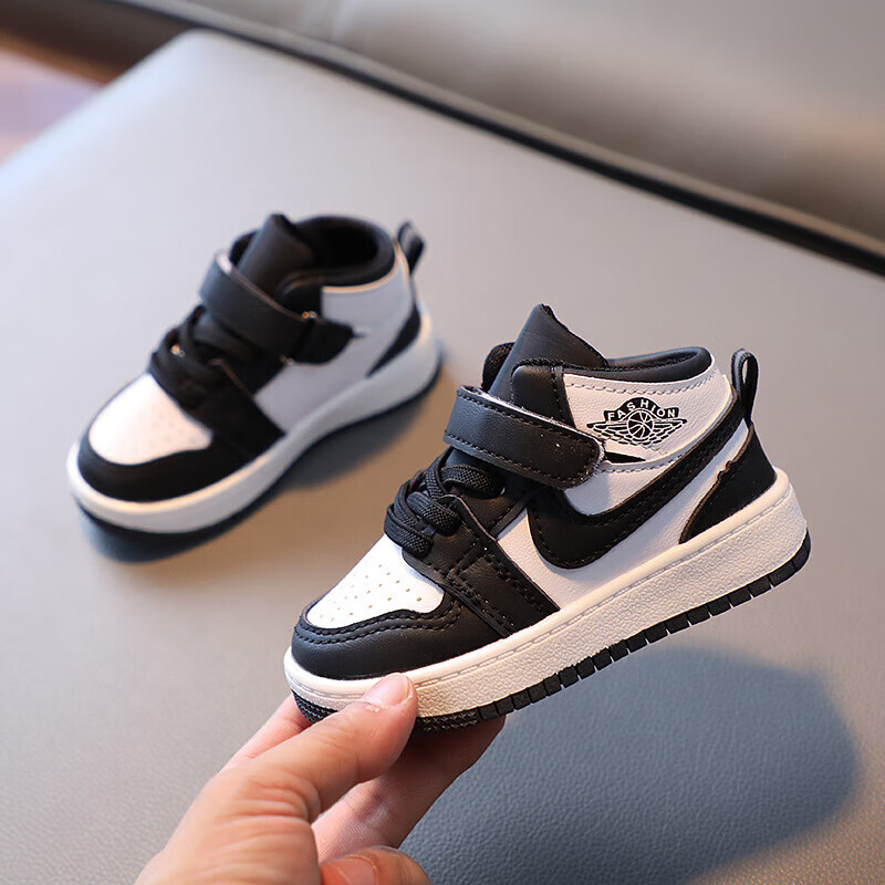 恳虎秋季新款儿童运动鞋男童高帮板鞋女童宝宝 黑色 22码