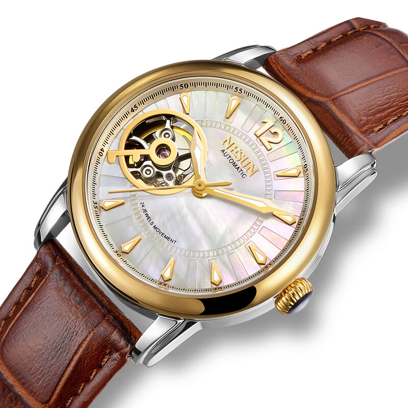 尼尚(nesun)女士手表女进口机芯机械表全自动防水夜光贝母表盘皮带高