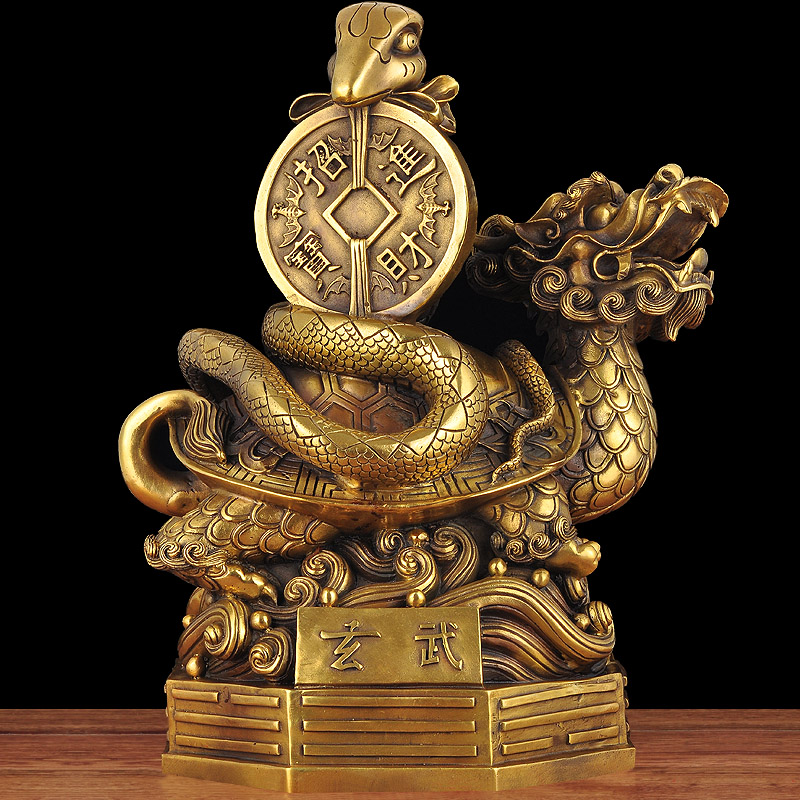 特大铜玄武摆件龟蛇工艺品客厅玄关酒柜装饰品办公室商务礼品 28cm