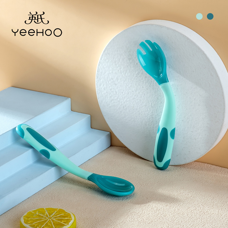 英氏（YEEHOO）婴儿辅食勺儿童温感叉勺弯头叉勺套装新生宝宝学吃饭训练餐具 感温勺(橄榄绿)怎么样,好用不?