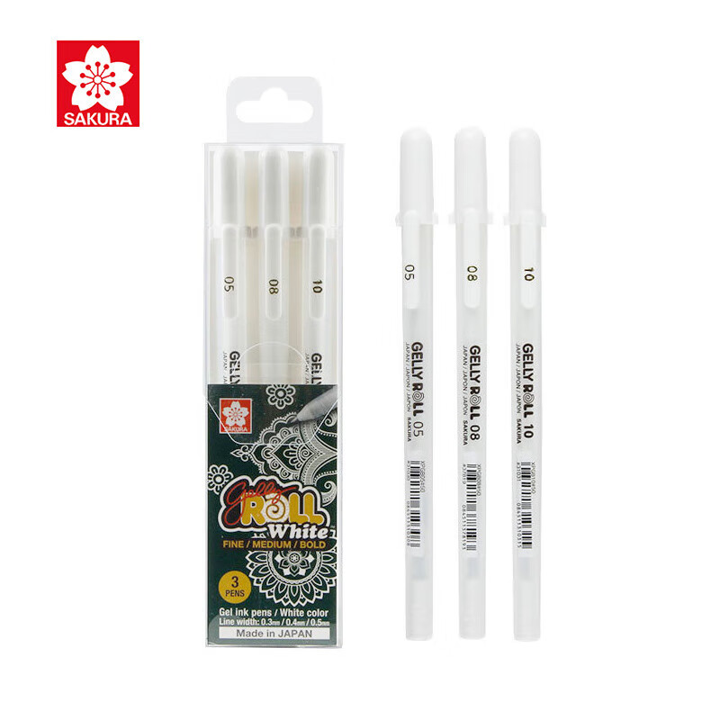樱花(SAKURA)高光笔3支套装白色中性笔波晒笔手账手绘笔【日本进口】