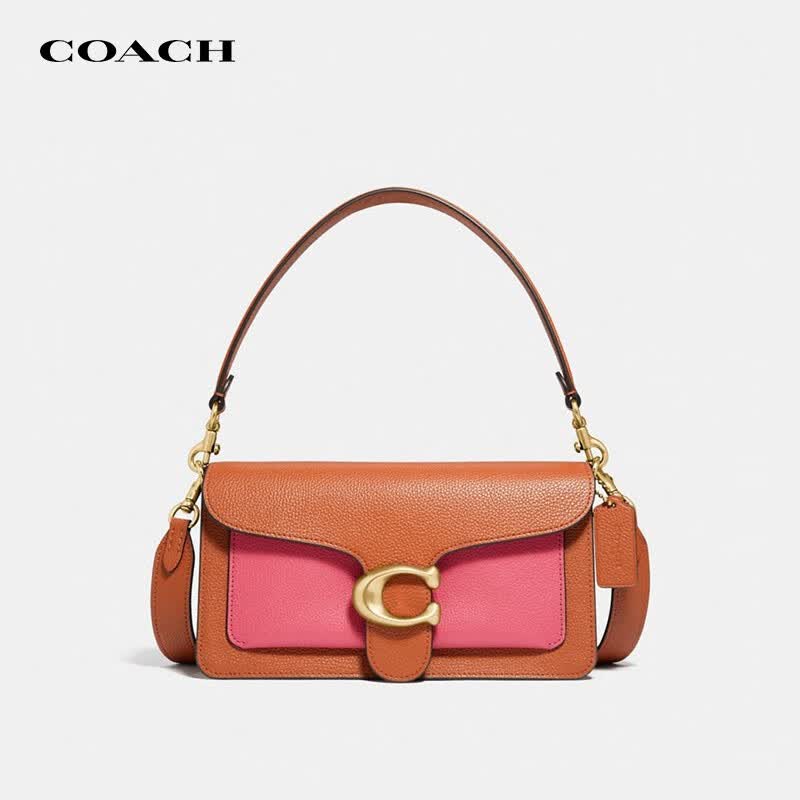 蔻驰 coach tabby系列女士休闲复古皮质腋下包手提单肩斜挎包脏橘色拼