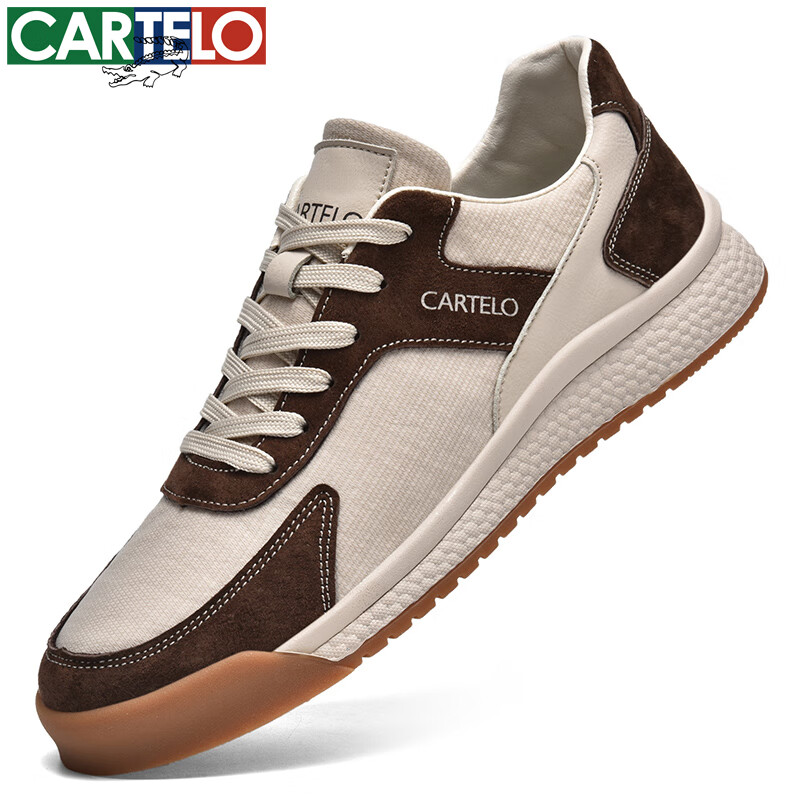 卡帝乐鳄鱼帆布男鞋春夏薄款透气防臭休闲板鞋男士潮流百搭低帮运动平底潮鞋 米咖[透气款]QH8021 41