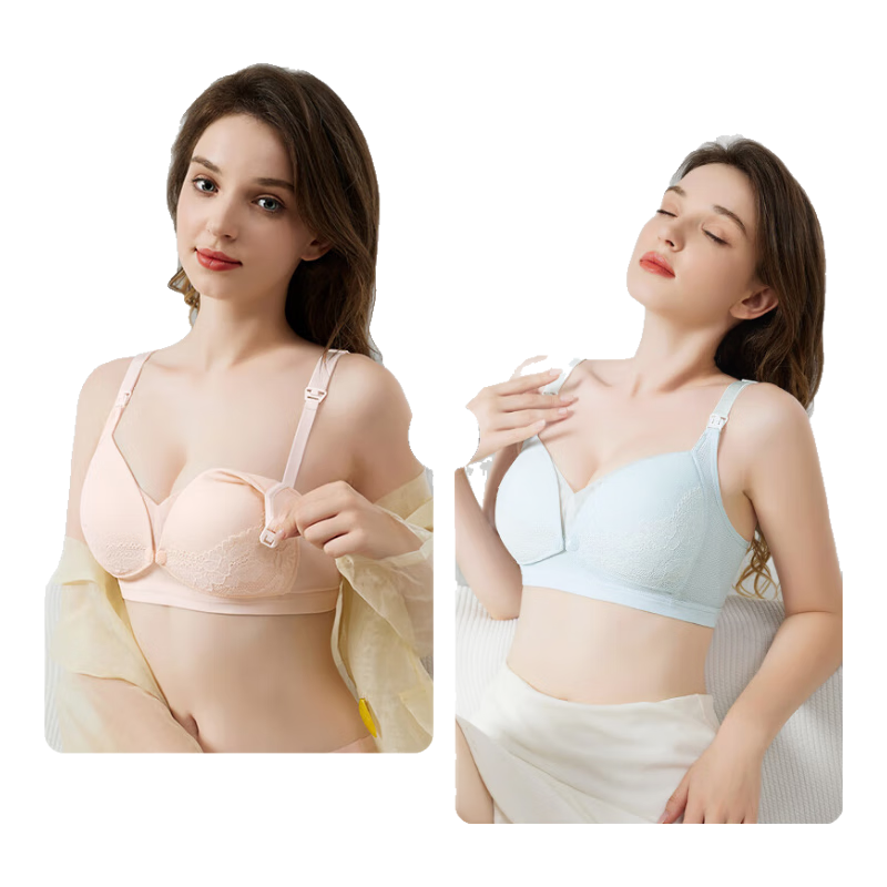 霞婷（xiating）【2件裝】哺乳內(nèi)衣孕婦文胸產(chǎn)后懷孕期薄款大碼喂奶專用胸罩 23-07粉色+藍(lán)色 36/80C