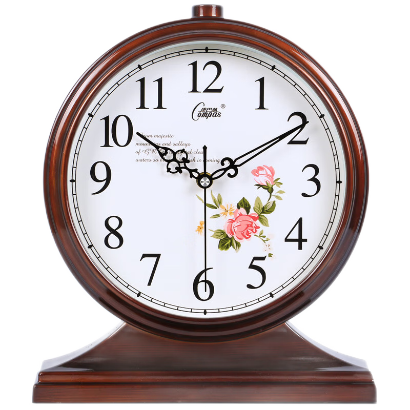 康巴丝（Compas）挂钟古典欧式座钟表复古客厅装饰台钟创意卧室床头时钟石英钟 3020数字木纹