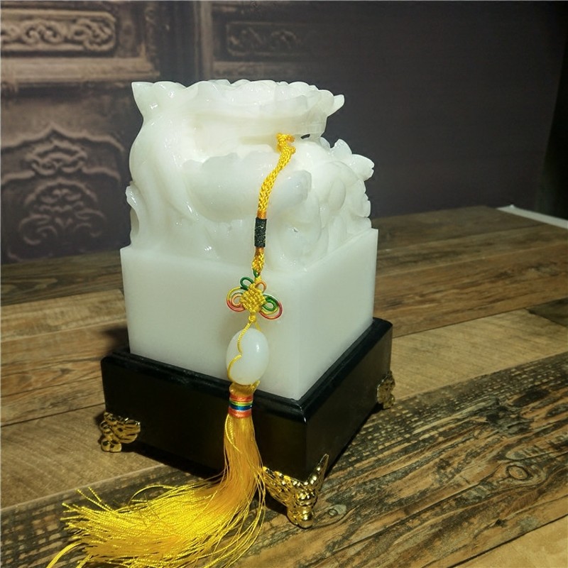 顶盈 玉石龙头印章大号玉玺摆件 办公室桌商务礼品定制刻字装饰品 6x6