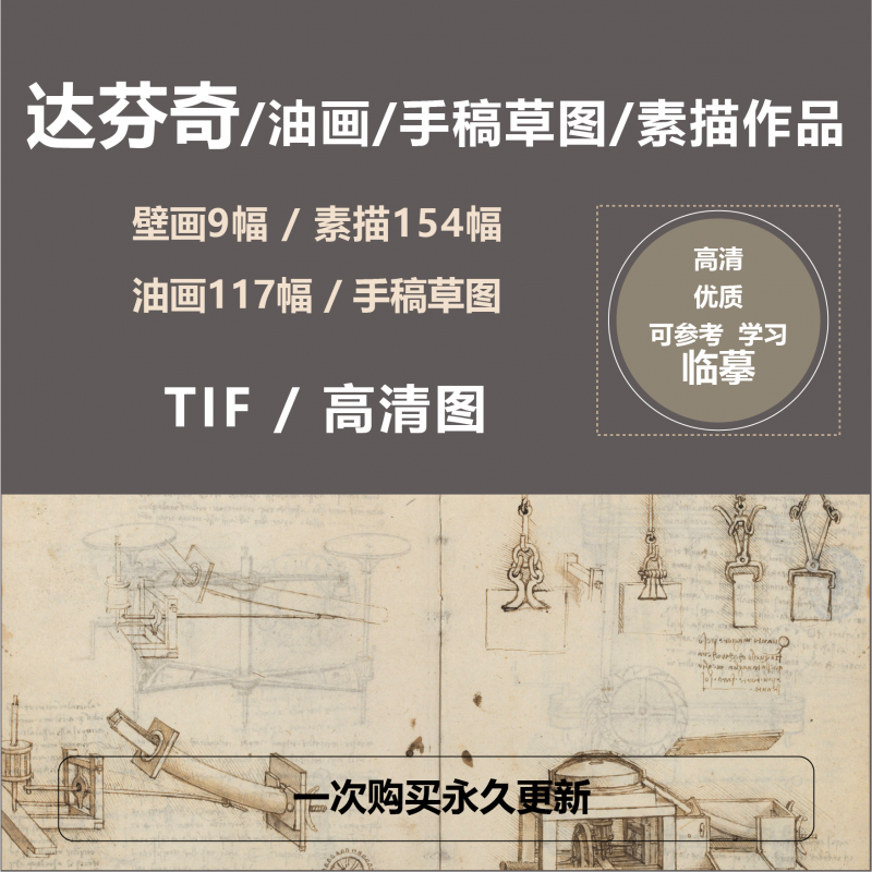 达芬奇油画 素描作品 手稿草图  蒙娜丽莎 绘画临摹参考高清图片