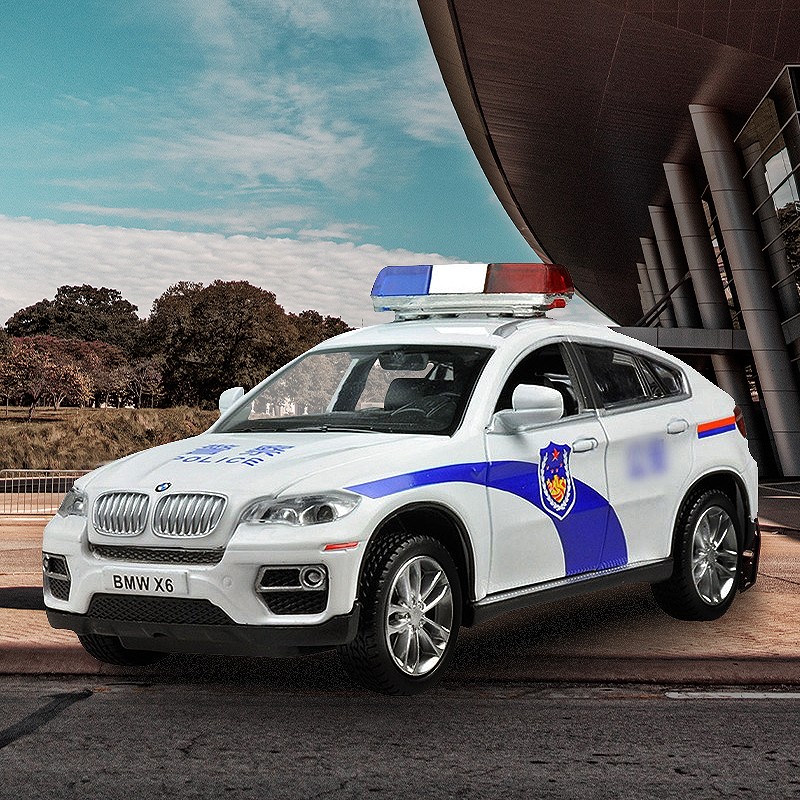 回力玩具汽车模型宝马合金摆件小汽车警车响声成真