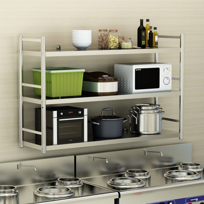 不锈钢货架墙角置物架厨房微波炉置物架货物厨房三层不锈钢挂壁墙