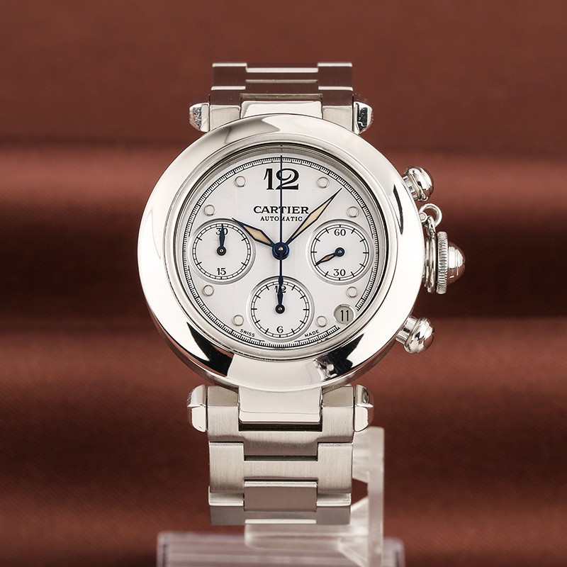 【二手95新】卡地亚cartier帕莎男表自动机械白面计时日历w31039m7