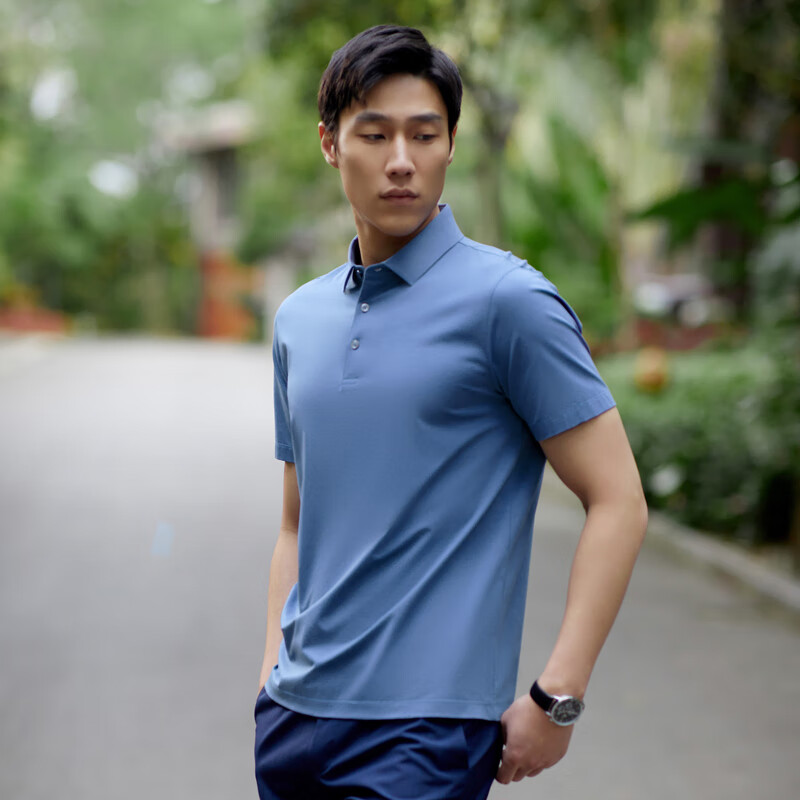 雅戈尔【新疆长绒棉弹】夏季男士短袖翻领Polo衫商务休闲穿着舒适 灰蓝VSPC533060HCA XL