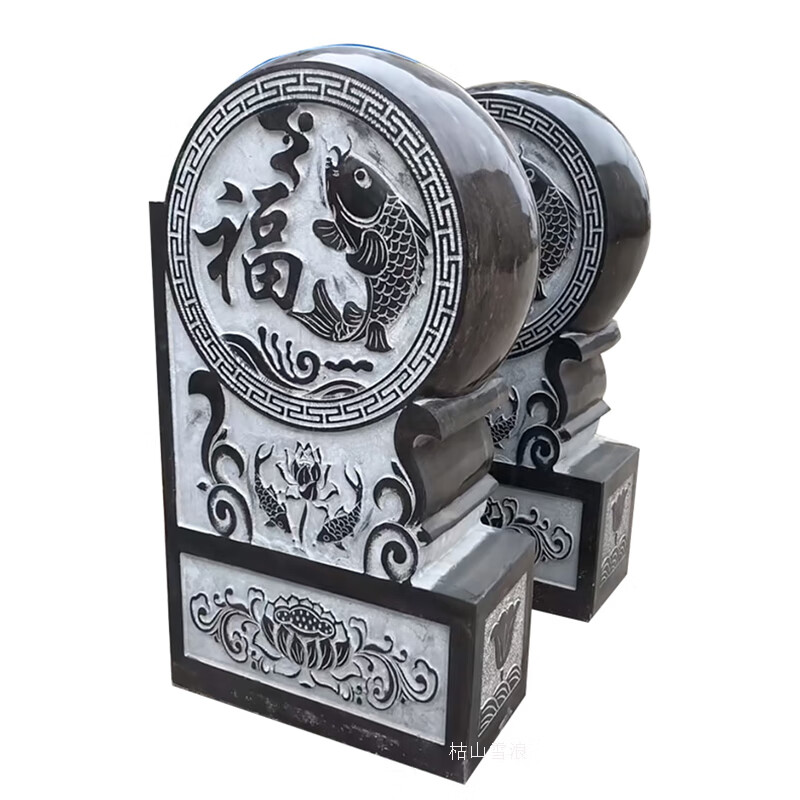 门墩青石抱鼓石一对家用新中式仿古石鼓庭院酒店门口摆件 富贵如意款