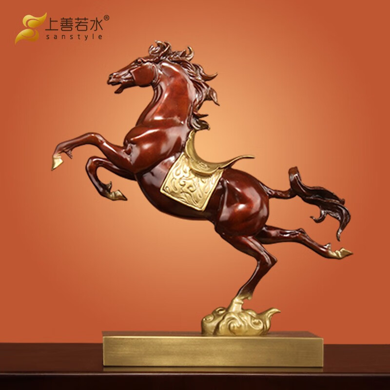 上善若水《壯志凌云》全銅生肖銅馬擺件客廳家居裝飾辦公室馬到成功工藝品 壯志凌云（富貴紅）