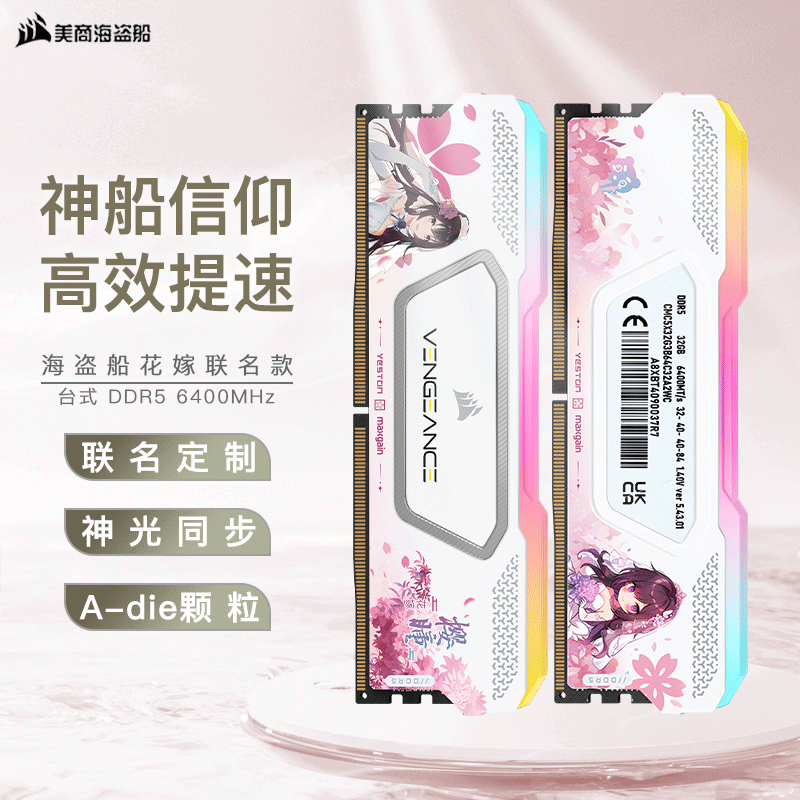 美商海盗船（USCORSAIR）台式机内存复仇者DDR5电竞游戏超频内存条 复仇者RGB花嫁联名款DDR5 6400 32GB 1条
