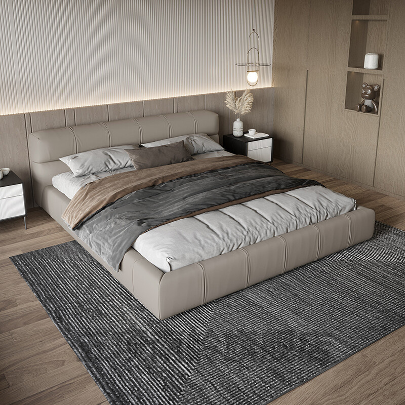 8米意式网红主卧婚床设计师 浅卡其色床 1500mm*2000mm  组装式箱体床