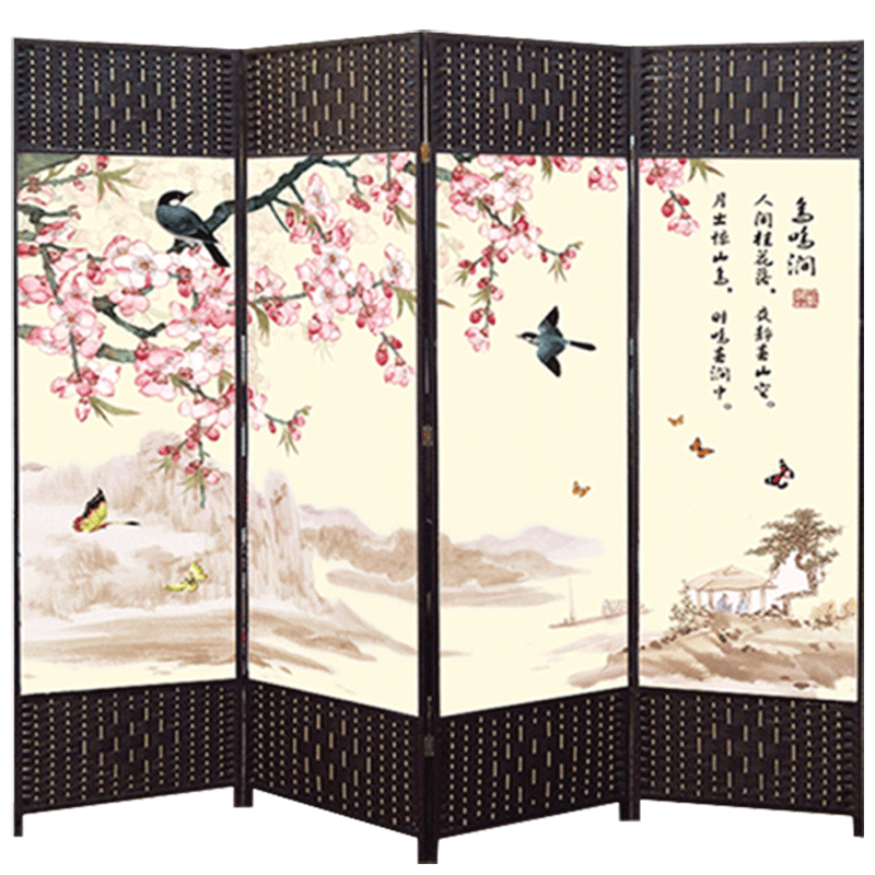 祥朗屏风实木布艺屏风隔断客厅卧室书房餐厅酒店宾馆艾灸养生理疗现代中式移动折屏座屏玄关屏风帘隔断屏风帘 1.7米高x0.5米宽单面图案一扇