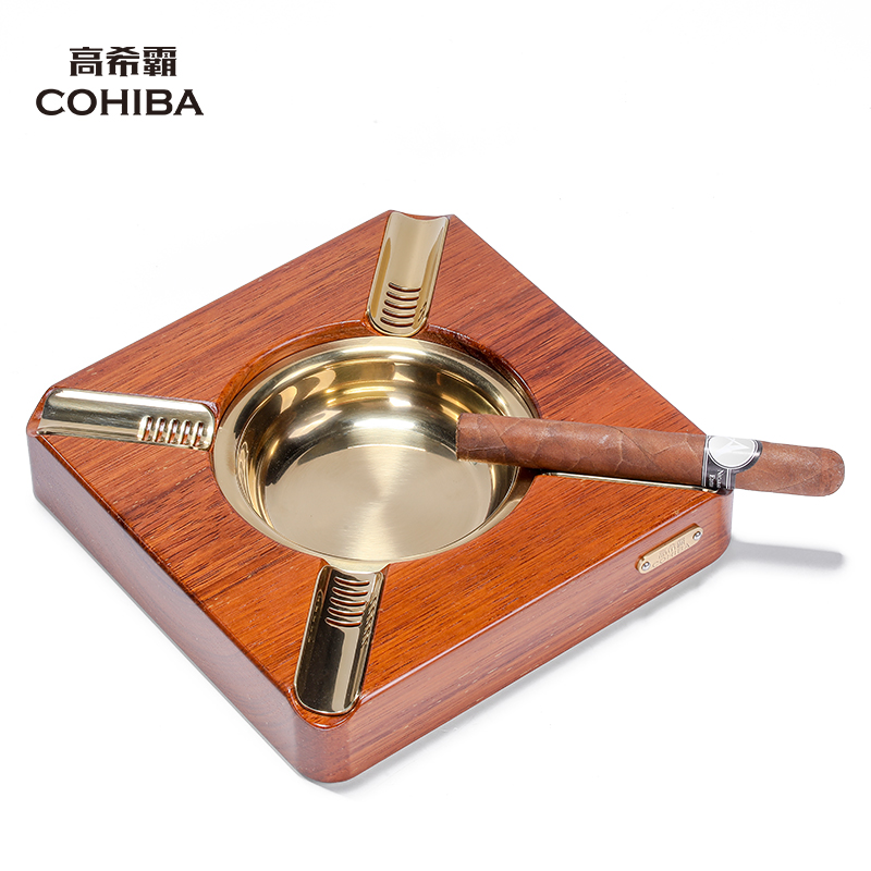 高希霸雪茄烟灰缸印茄木四槽办公室客厅用大口径烟灰缸 高希霸雪茄专用烟灰缸