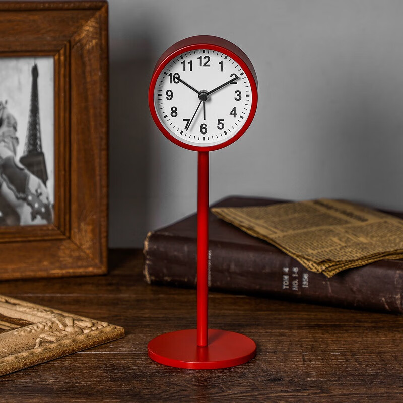 美朗格闹钟简约北欧风格学生用净音床头钟表创意个性台钟桌面摆件小座钟 红色