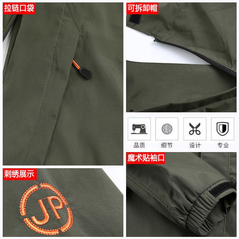 吉普(JEEP)夹克户外冲锋衣外套男加绒加厚保暖风衣秋冬新款大码休闲运动棉服 加绒 黑蓝色(加厚款)可脱卸帽 4XL 建议:170-190斤