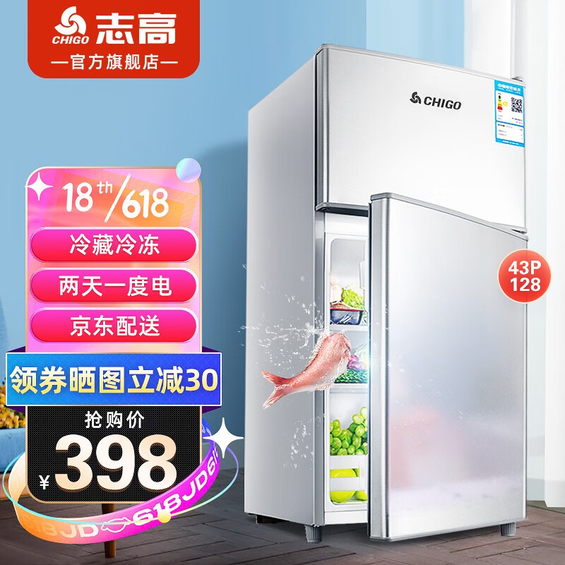 志高（CHIGO）195升 家用大冰箱 小冰箱节能静音 高效保鲜冷藏冷冻电冰箱 43升双门银色