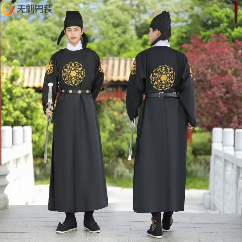 汉服男唐制圆领袍武侠风黑色霸气侠客复古中国 黑色玄武圆领袍 模特