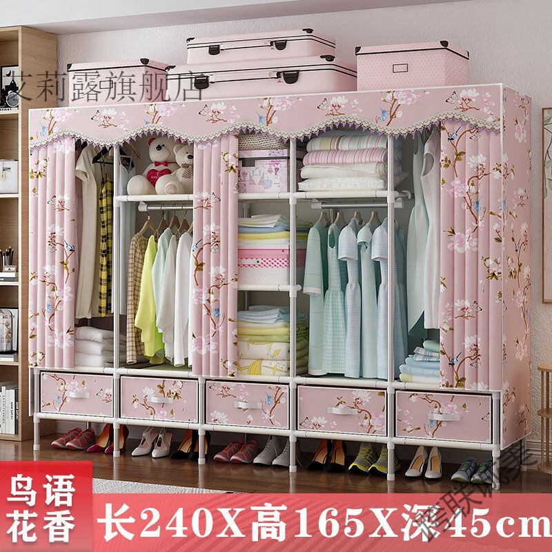 不锈钢更衣柜储物柜衣柜推拉门活动衣橱柜 衣柜简易组装家用卧室家具