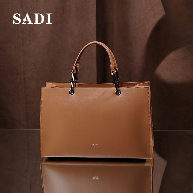 sadi萨迪牛皮真皮女包轻奢女士商务通勤简约百搭手提包单肩包 饼干色