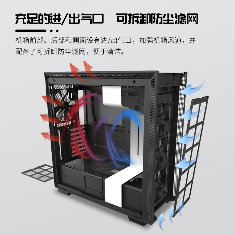 恩杰 NZXT H710 白色 DIY中塔ATX机箱（一键开启钢化玻璃侧板/前置USB-C/360水冷支持/410mm显卡支持）