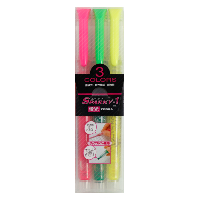 斑馬牌 (ZEBRA)透芯直液熒光筆 SPARKY系列單色劃線記號(hào)筆 彩色手賬筆學(xué)生標(biāo)重點(diǎn)記筆 WKP1 3色套裝