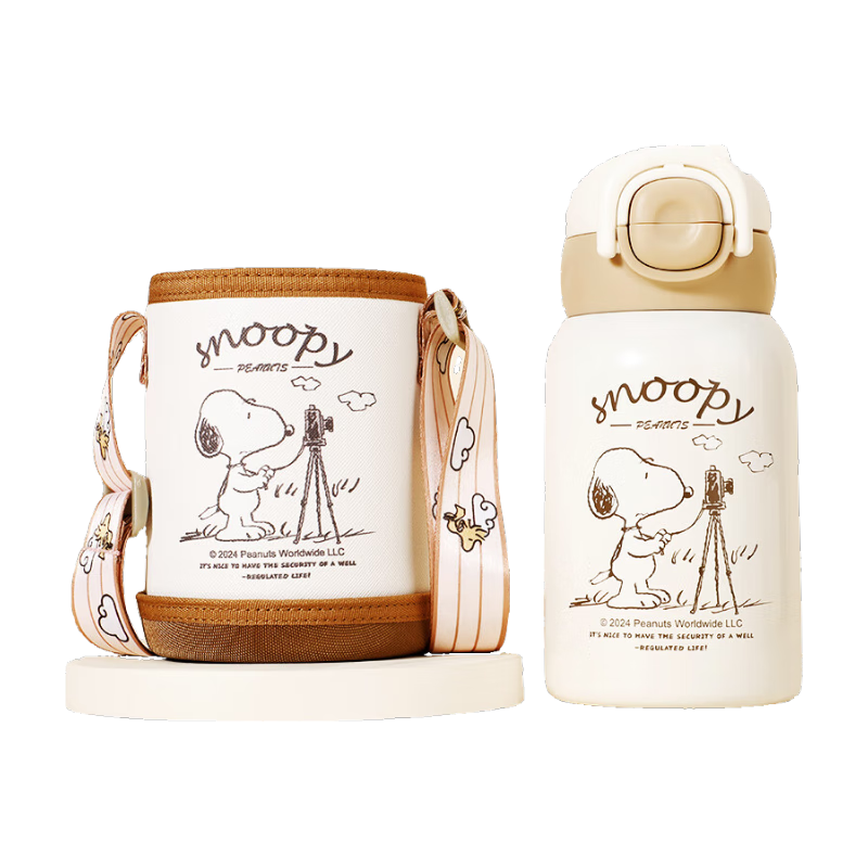 史努比（SNOOPY）儿童保温杯带杯套316不锈钢幼儿园直饮水壶男女学生双饮吸管水杯