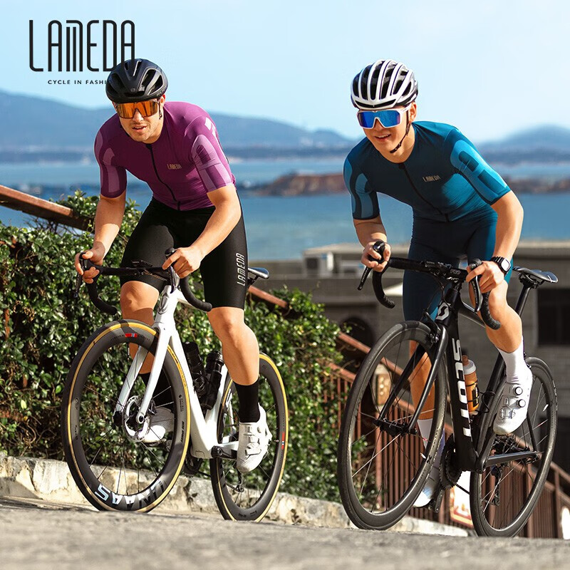 兰帕达春夏款骑行服短袖男上衣 透气速干紧身公路山地自行车衣服 装备 电光蓝-若不喜紧身，建议大1码 2XL