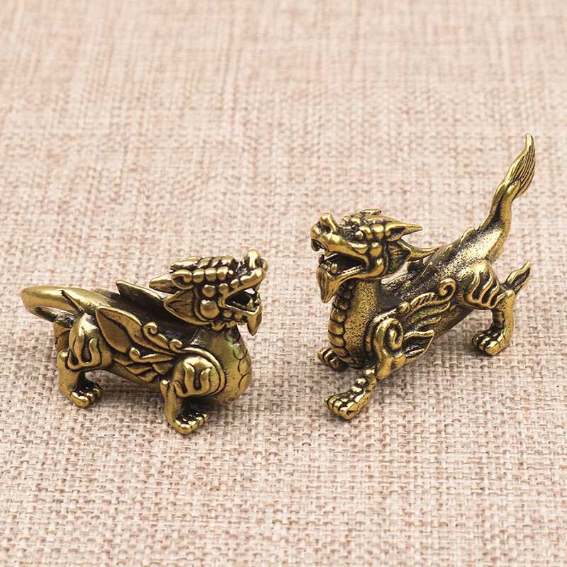 冰菲纯黄铜貔貅摆件公母一对复古只进不出网红动物办公室书桌国风茶宠