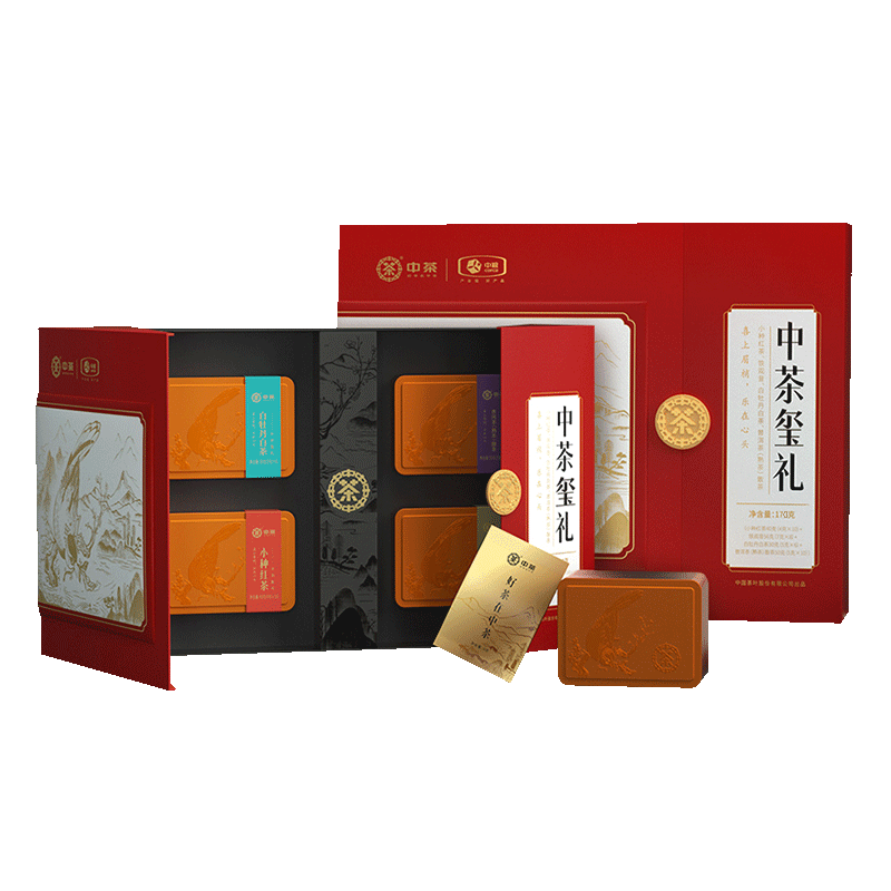 中茶茶叶礼盒小种红茶白牡丹乌龙茶铁观音普洱玺礼组合180g