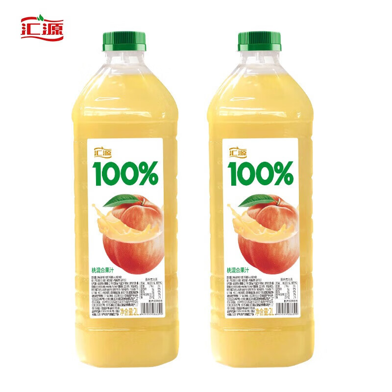 汇源 果汁100％ 0添加 桃混合2L*2瓶装