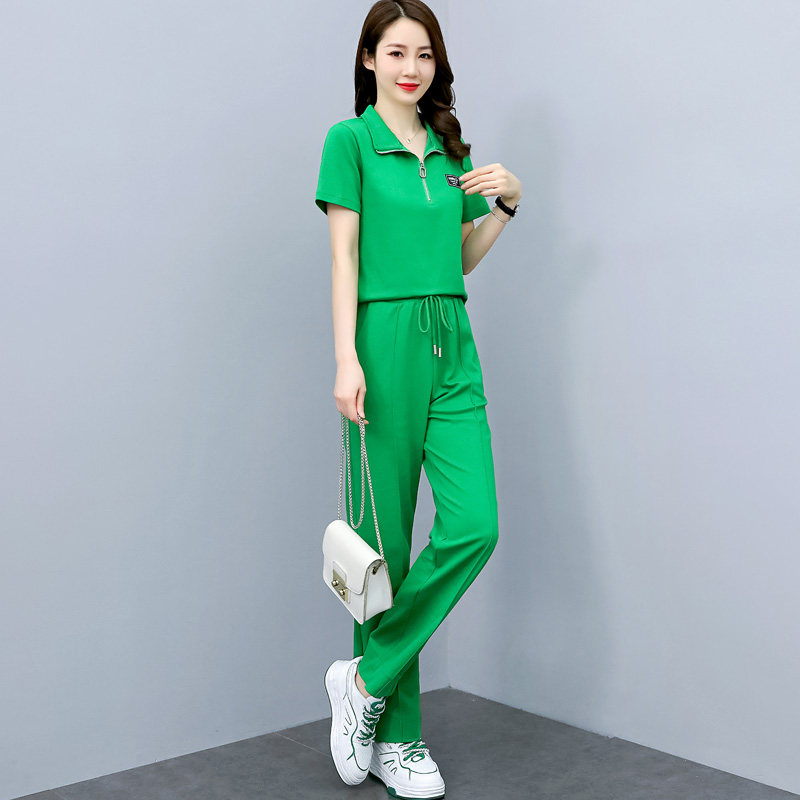 时尚休闲运动套装女裤子2024新款夏季女装夏天洋气宽松女士休 绿色 m