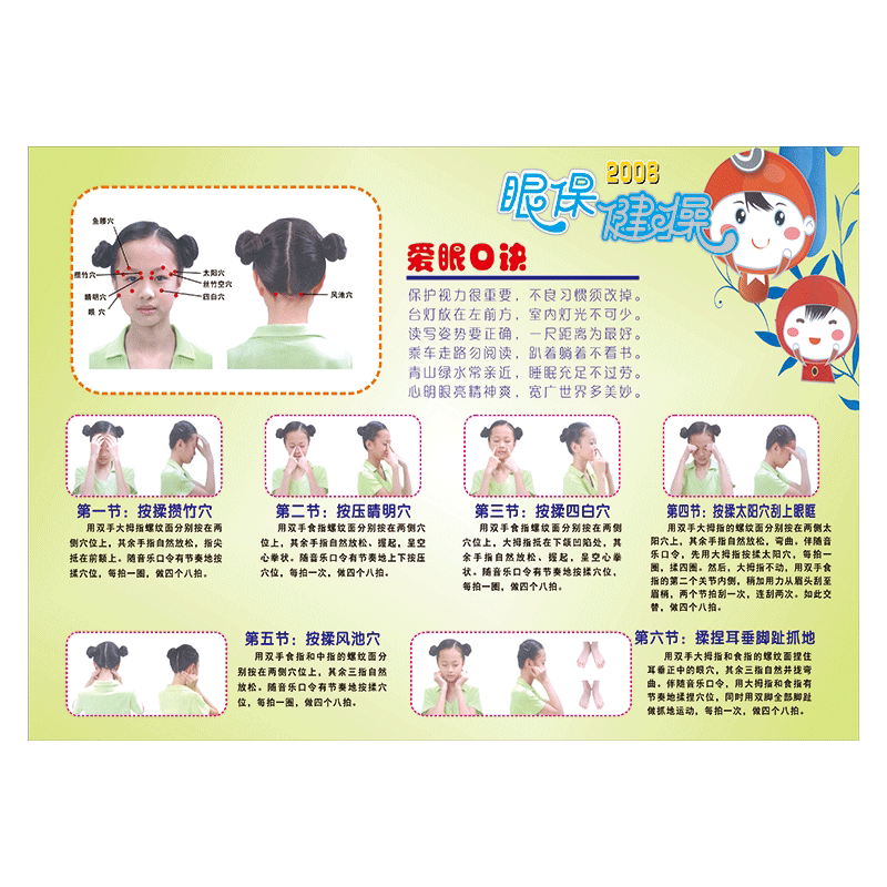 定制眼保健操挂图爱眼口诀眼保健操图示贴画保护视力墙贴纸sch sch53